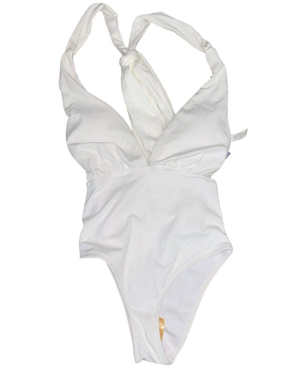White Ribbed One-Piece Swimsuit with Open Back